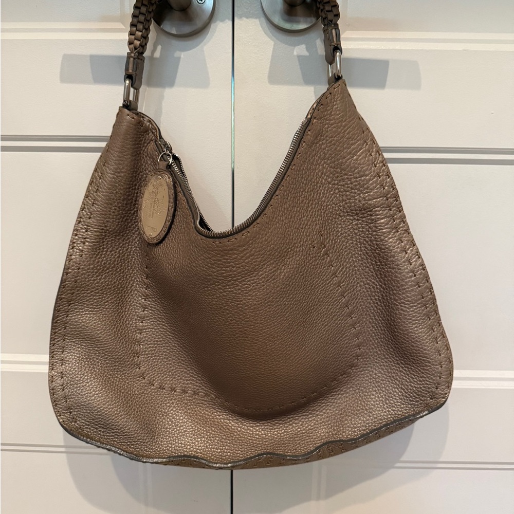 Fendi Selleria Metallic Leather Hobo Bag
